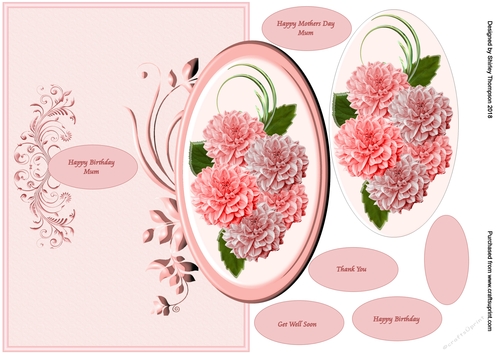 Large pink floral over the edge card front