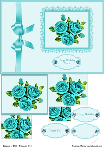 A5 blue floral step by step card front