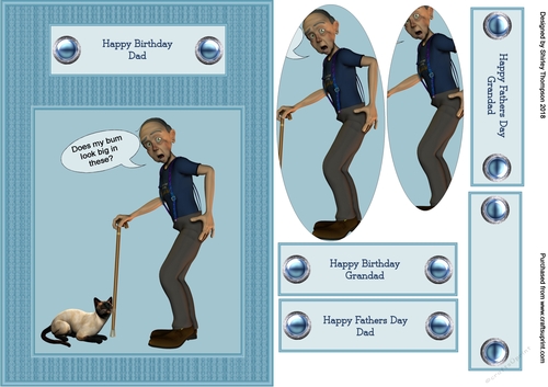 A5 blue step by step card front (Birthday or Fathers Day).