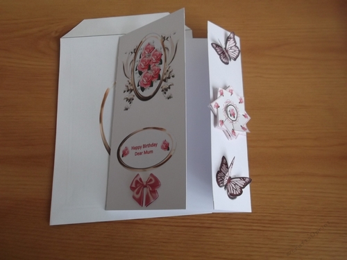 Pink floral tea bag folded card and matching envelope.