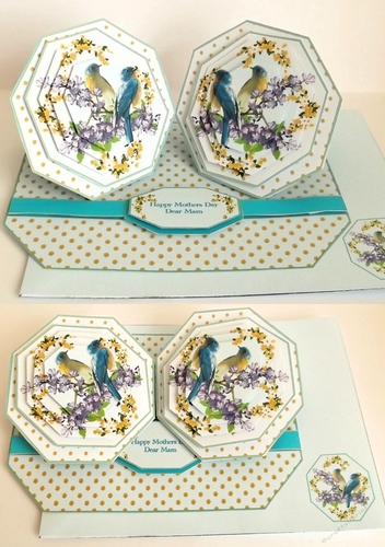 Blue and yellow octagonal double easel card with matching envelope.