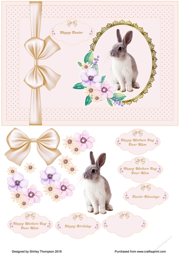 Peach A5 Hoppy Easter card front with decoupage.