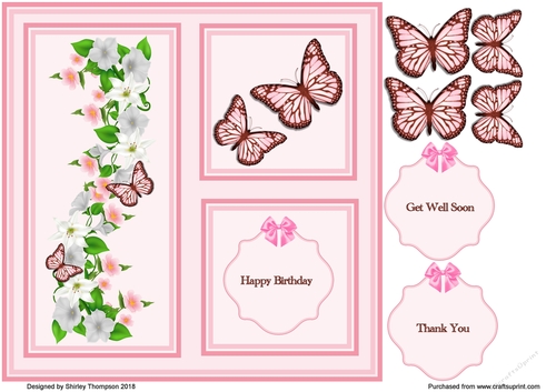 Pink floral 8 x 8 quick card front.