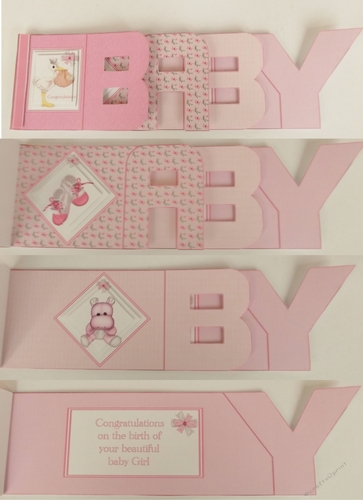 Shaped DL size card spelling the word BABY