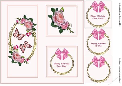 8 x 8 pink floral card front.