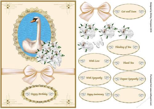 A5 swan card front with decoupage.