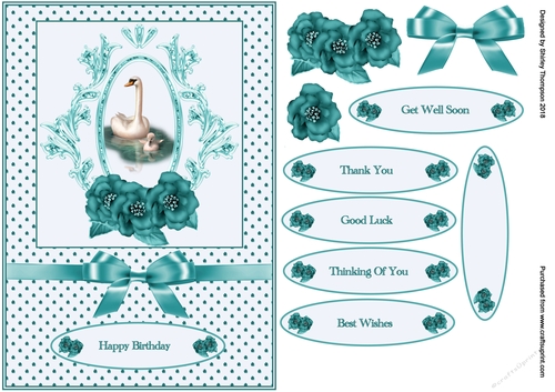 Teal floral frame A5 card front.