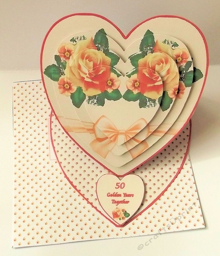 Peach & cream floral heart shaped easel card with matching envelope.