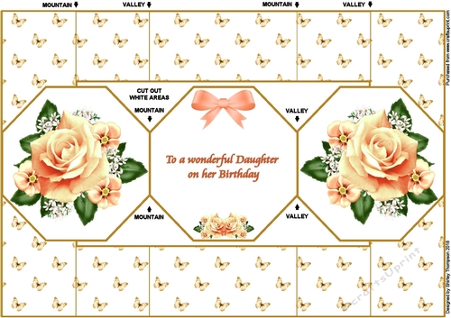 Peach roses octagonal tri-fold card 