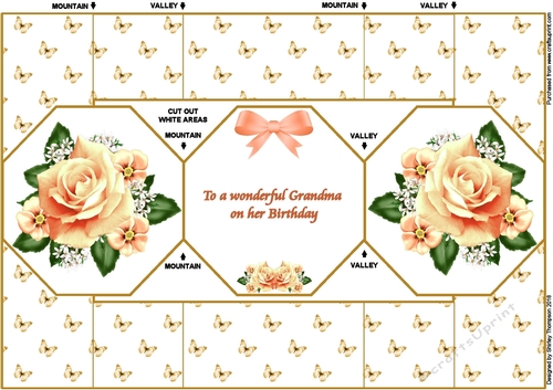 Peach roses octagonal tri-fold card (Grandma)