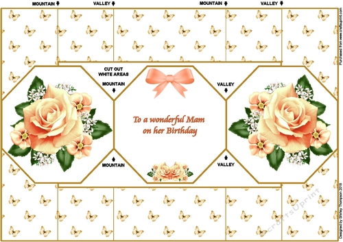 Peach roses octagonal tri-fold card (Mam)