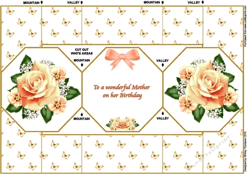 Peach roses octagonal tri-fold card (Mother)