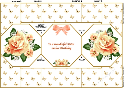 Peach roses octagonal tri-fold card