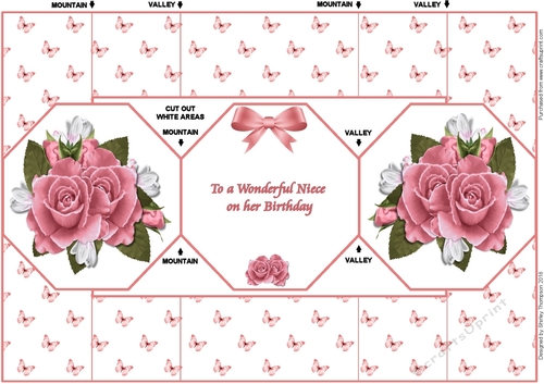 Pink roses octagonal tri-fold card (Niece)