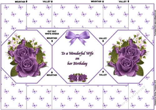 Purple roses octagonal tri-fold card 