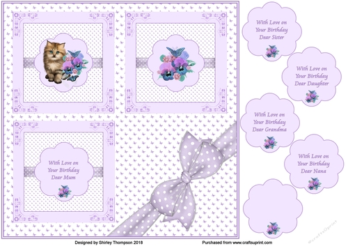 Cute kitten and flowers 8 x 8 card front.