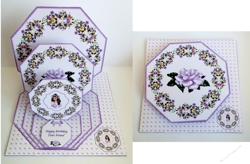 Garden fairy octagonal triple easel card with matching envelope.