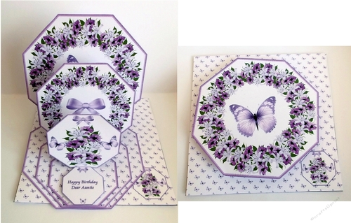 Lilies octagonal triple easel card with matching envelope.