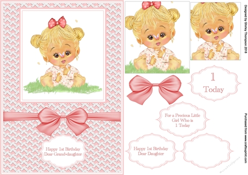 A5 step by step card front for 1 year old girl.