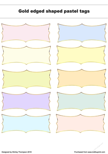 10 gold edged pastel coloured tags