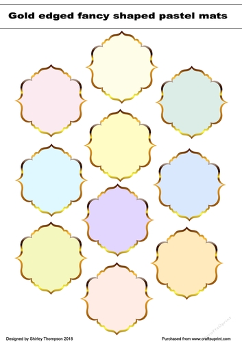 10 gold edged fancy shaped pastel coloured mats