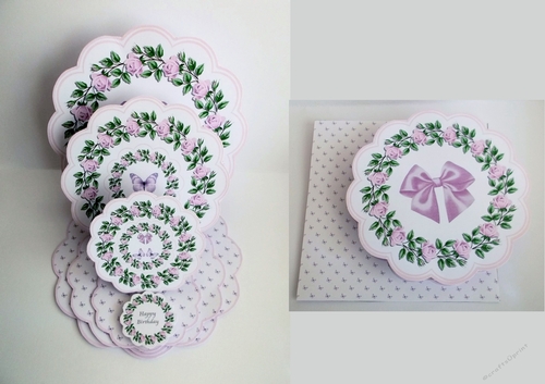 Floral scalloped triple easel card with matching envelope.