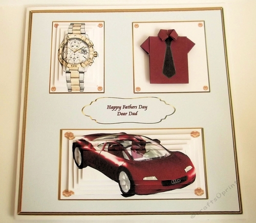 8 x 8 red and grey origami shirt card front.