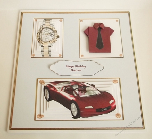 8 x 8 gold edged origami shirt Birthday card front