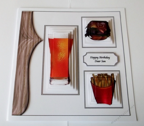 8 x 8 Beer and a burger pyramage card front.