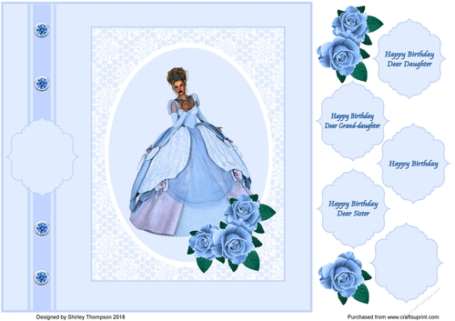 8 x 8 blue princess card front