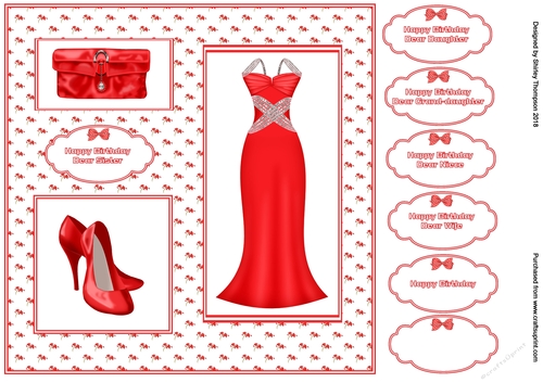 8 x 8 ladies red dress card front