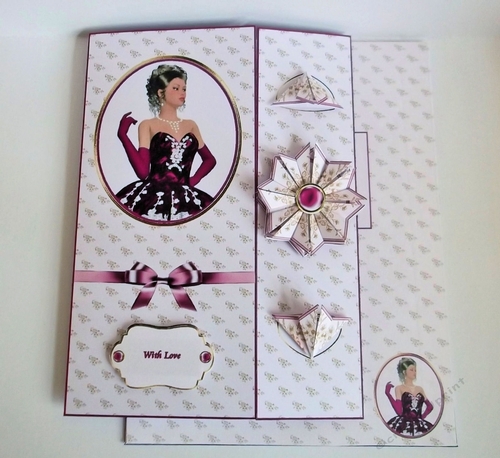 Purple lady 6 x 8 in t.bag folding card with matching envelope.
