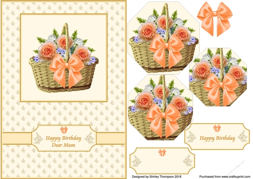 A5 peaches and cream flower basket card front