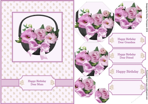 A5 pink and lilac flower basket card front