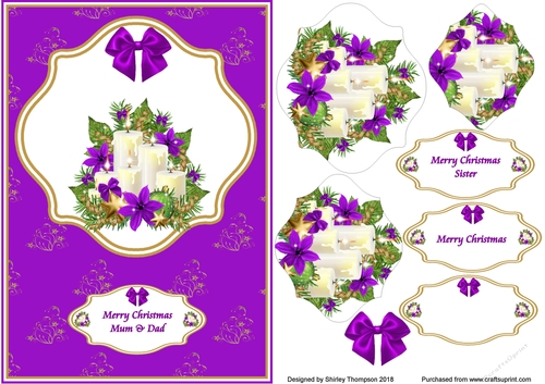 A5 Purple Christmas candles card front.