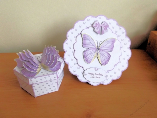 Hexagonal butterfly box and rocker card (lilac)