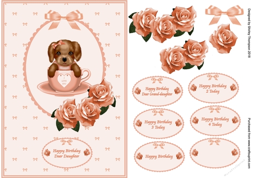 Peach A5 pup in a cup card front