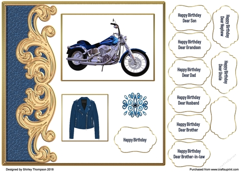 8 x 8 in motorbike card front