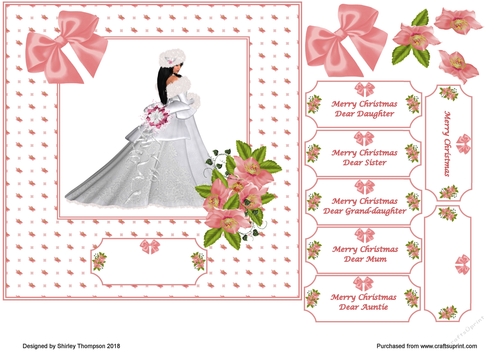 7 x 7 in Pink Christmas lady card front
