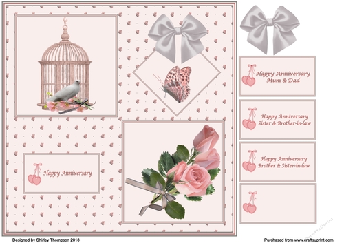 Grey & pink 8 x 8 Anniversay card front