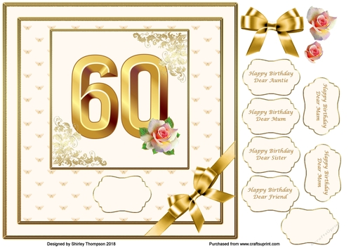 Peach & gold 8 x 8 age 60 card front