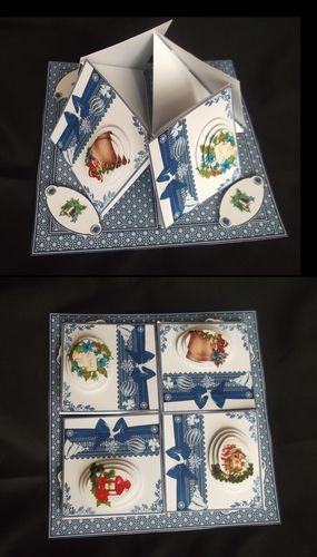 Blue borders quad easel card.