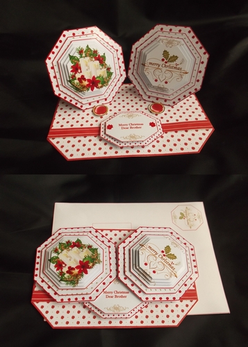Christmas candles octagonal double easel card with matching envelope