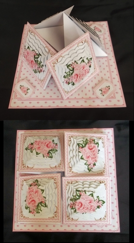 Pink roses quad easel card.