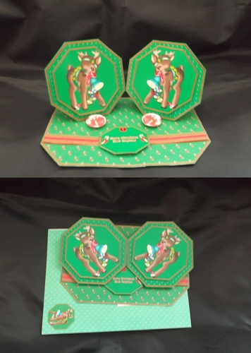 Christmas deer octagonal double easel card with matching envelope