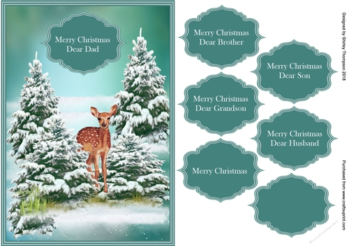 A5 deer in a snowy forest quick card front