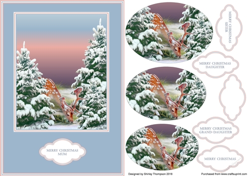 A5 deer in the snow step by step card front