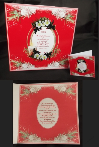 8 x 8 Mum Christmas card front with matching gift tag and 2 inserts
