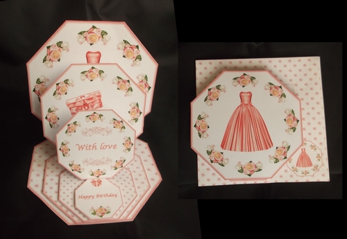 Peach & white 16th Birthday octagonal triple easel card with matching envelope