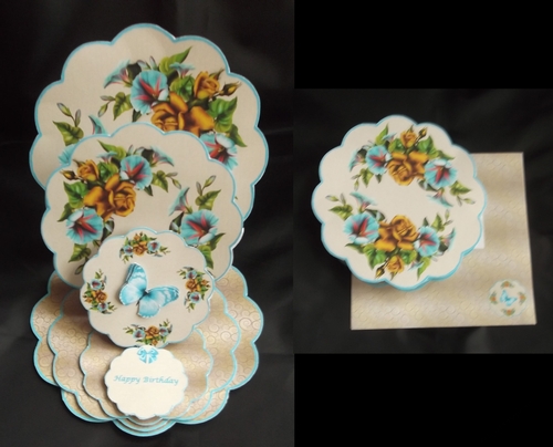 Beige floral scalloped triple easel card with matching envelope